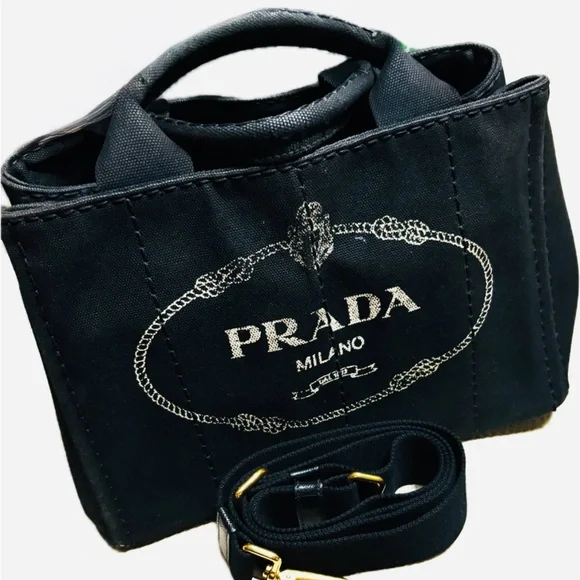 Prada Canapa Black Tote with front Embroidered Brand Logo w/  Authenticity card - Picture 4 of 16